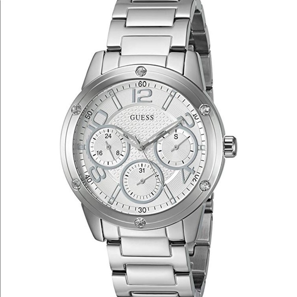 Guess Accessories - GUESS Silver-Tone Watch w/ Crystal-Accented Bezel